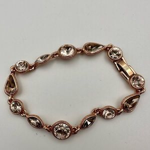Givenchy Champagne Bezel Set Rhinestone Rose Gold Tone 7 3/4" Bracelet